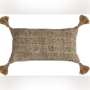 Creative Co-Op Woven Cotton Blend Lumbar Pillow with Tassels and Chambray Back!